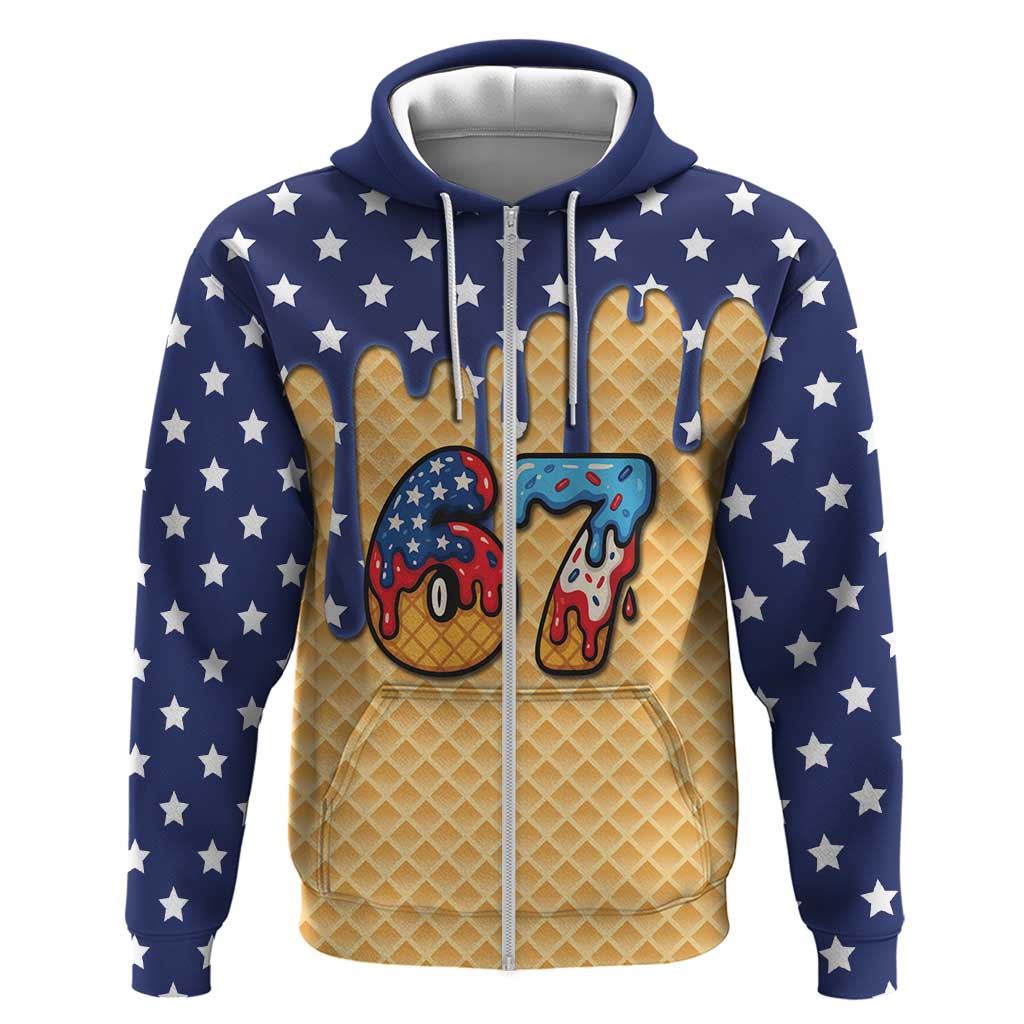 American Flag Ice Cream Drip Zip Hoodie 67 Meme Gen Alpha Slang Tee - Wonder Print Shop