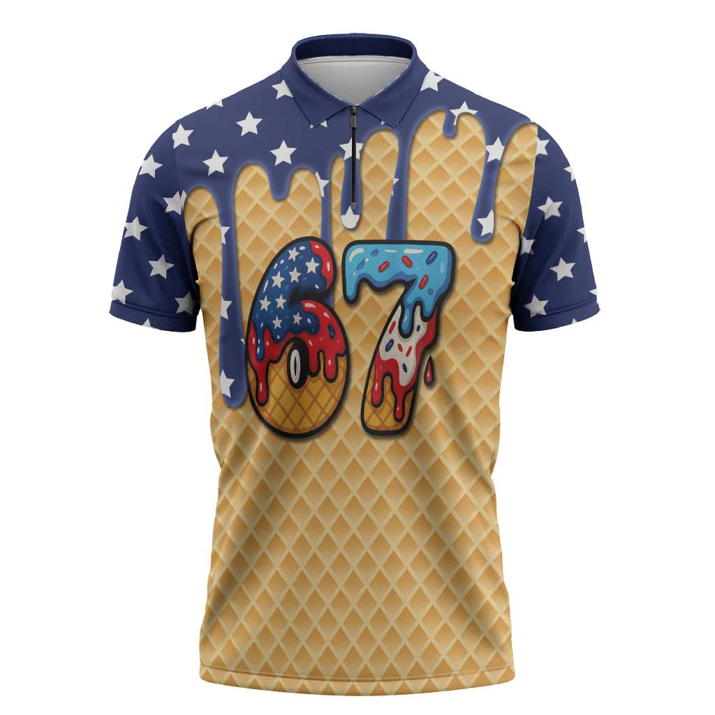 American Flag Ice Cream Drip Zipper Polo Shirt 67 Meme Gen Alpha Slang Tee - Wonder Print Shop
