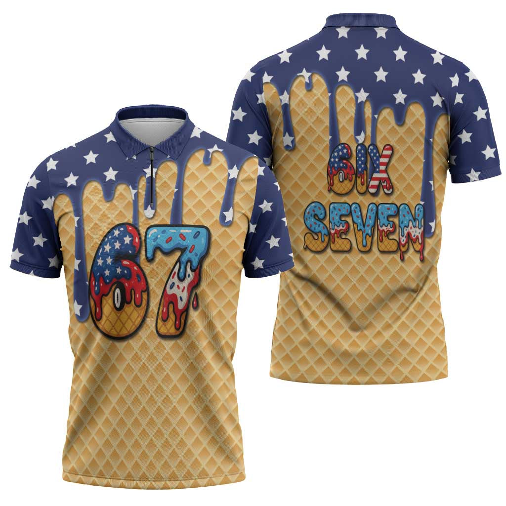 American Flag Ice Cream Drip Zipper Polo Shirt 67 Meme Gen Alpha Slang Tee - Wonder Print Shop