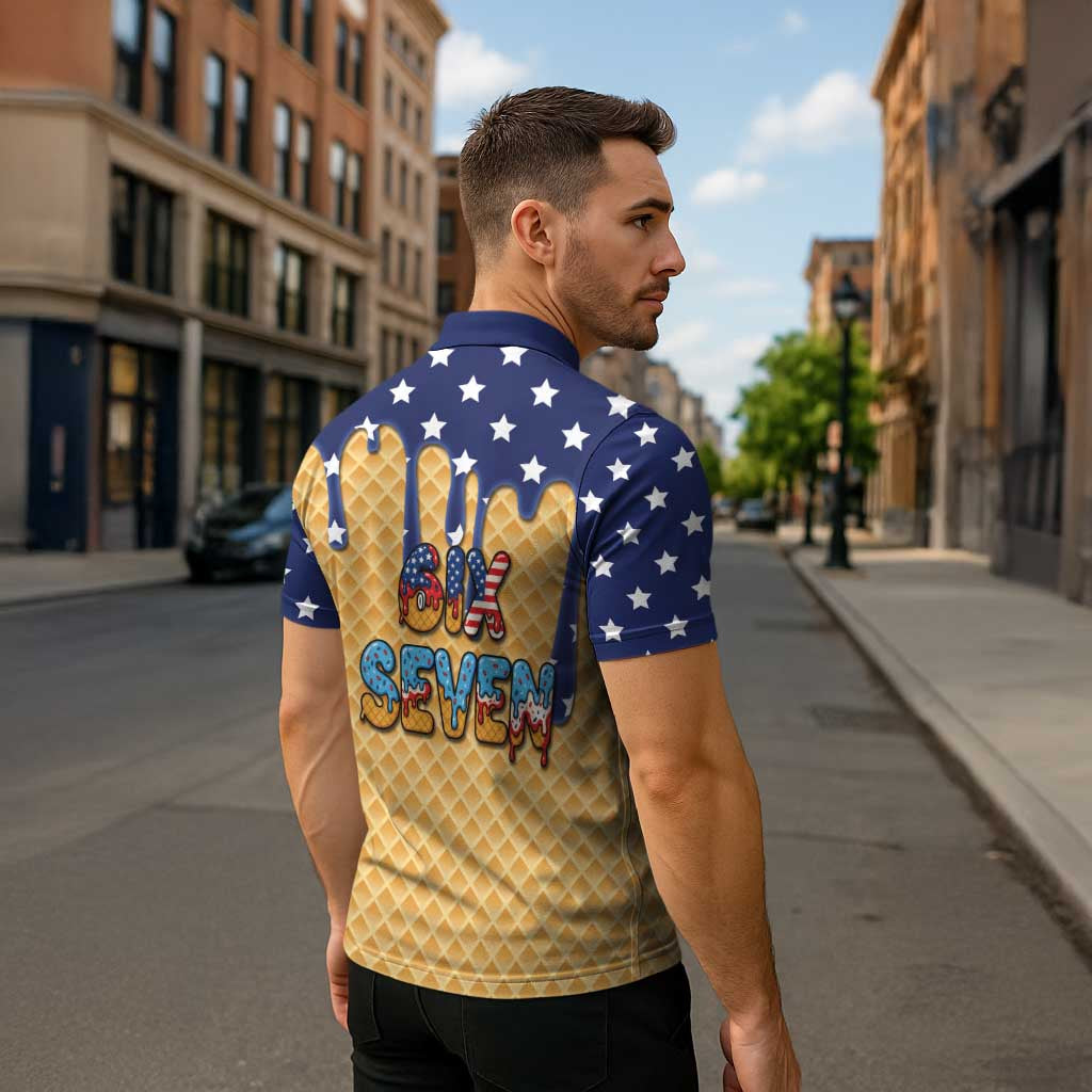 American Flag Ice Cream Drip Zipper Polo Shirt 67 Meme Gen Alpha Slang Tee - Wonder Print Shop