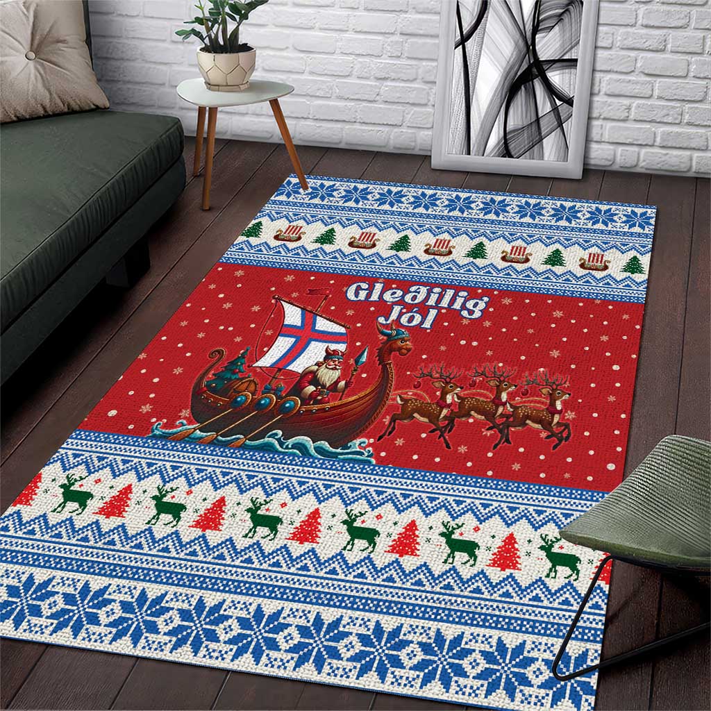 Faroe Islands Viking Santa Christmas Area Rug Funny Reindeer Norse Xmas - Wonder Print Shop