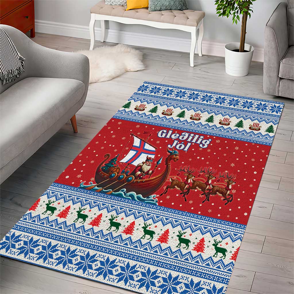 Faroe Islands Viking Santa Christmas Area Rug Funny Reindeer Norse Xmas - Wonder Print Shop