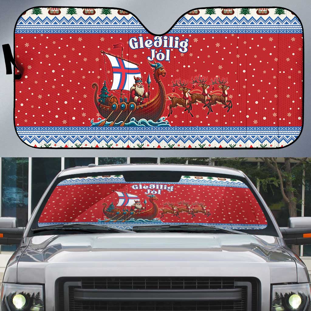 Faroe Islands Viking Santa Christmas Auto Sun Shade Funny Reindeer Norse Xmas - Wonder Print Shop
