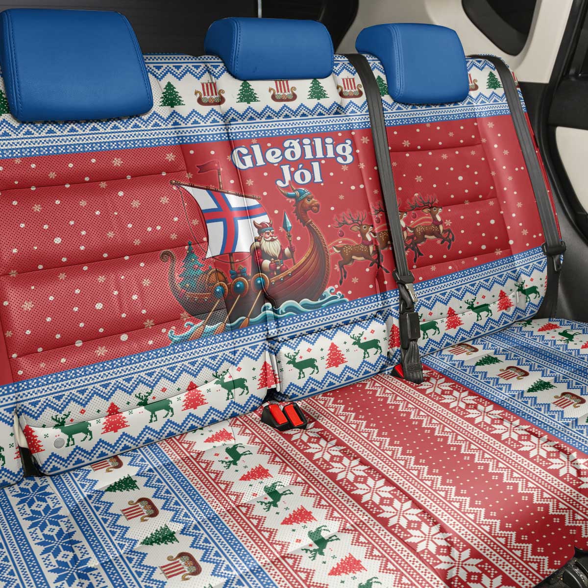Faroe Islands Viking Santa Christmas Back Car Seat Cover Funny Reindeer Norse Xmas - Wonder Print Shop