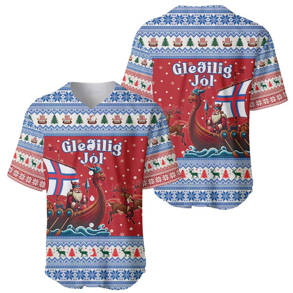 Faroe Islands Viking Santa Christmas Baseball Jersey Funny Reindeer Norse Xmas - Wonder Print Shop