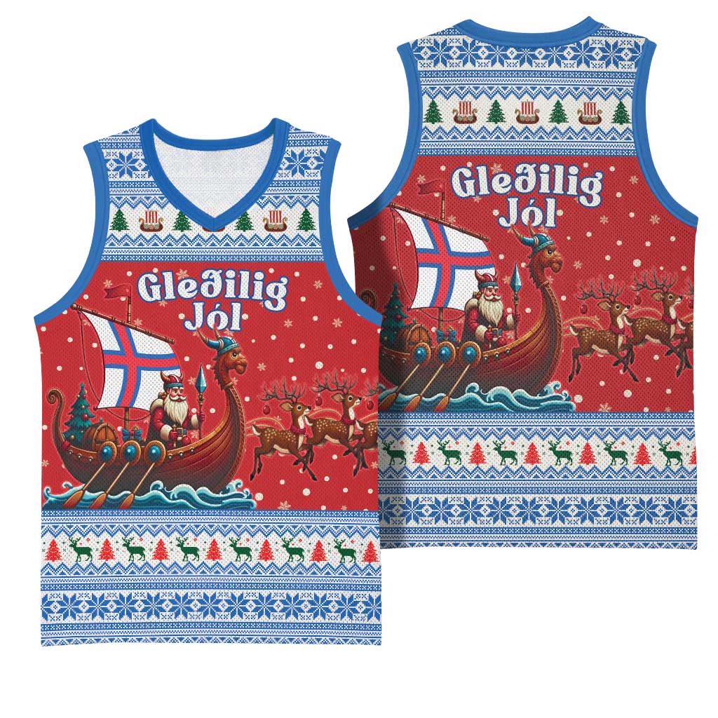 Faroe Islands Viking Santa Christmas Basketball Jersey Funny Reindeer Norse Xmas - Wonder Print Shop