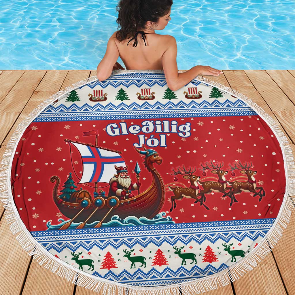 Faroe Islands Viking Santa Christmas Beach Blanket Funny Reindeer Norse Xmas - Wonder Print Shop