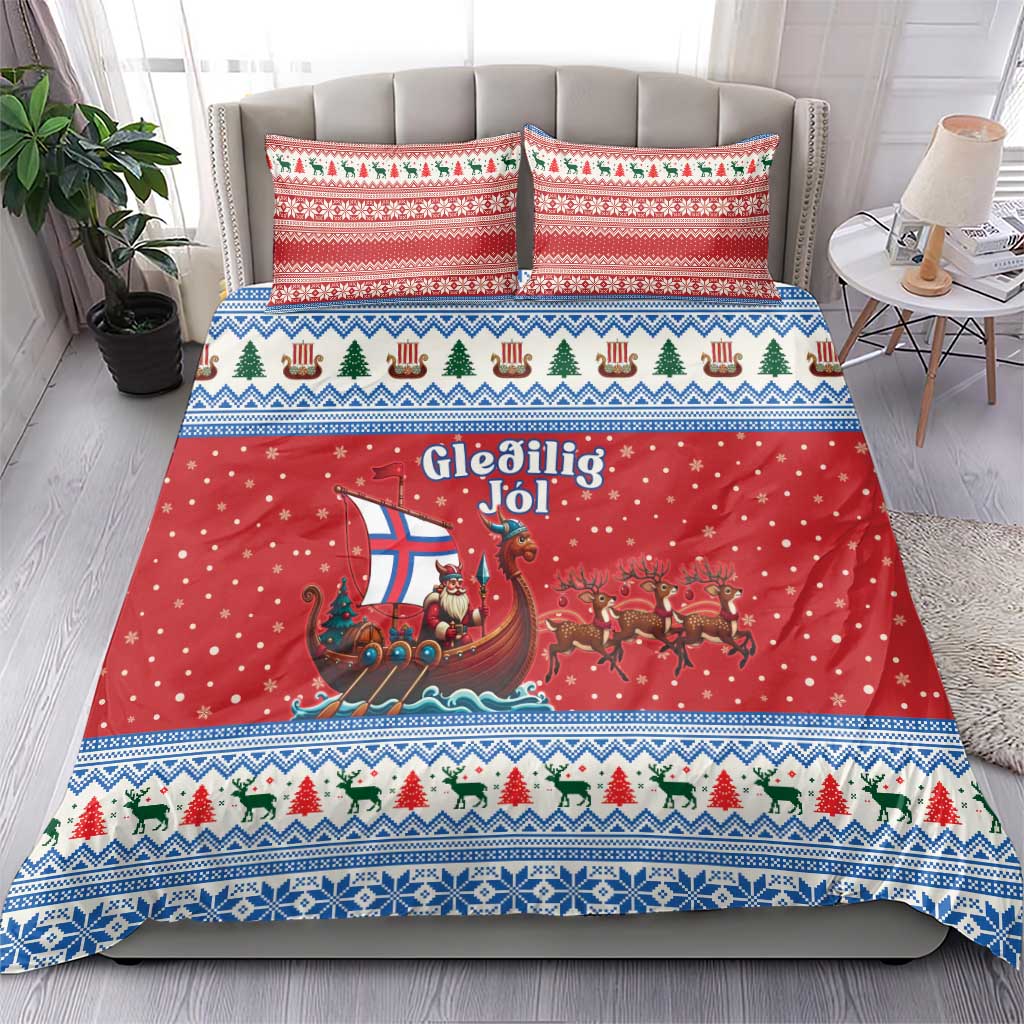 Faroe Islands Viking Santa Christmas Bedding Set Funny Reindeer Norse Xmas - Wonder Print Shop