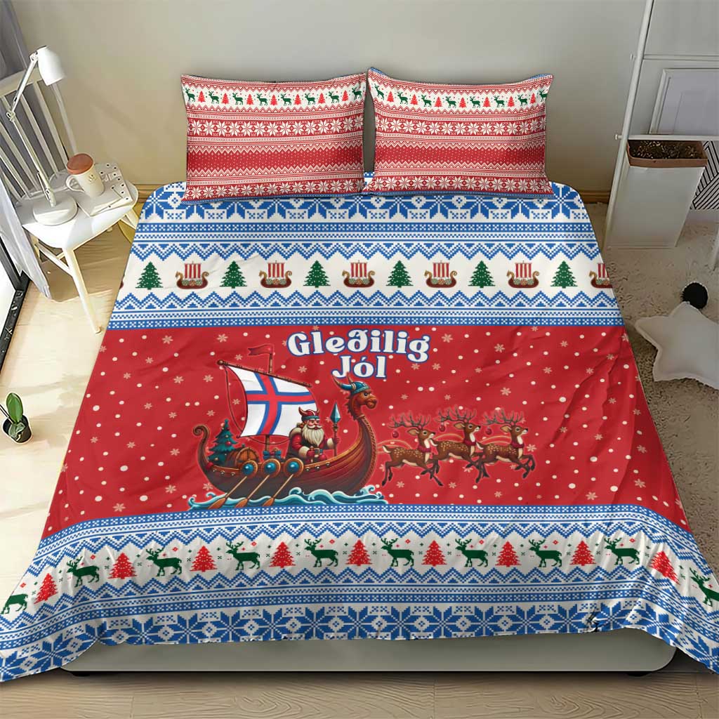 Faroe Islands Viking Santa Christmas Bedding Set Funny Reindeer Norse Xmas - Wonder Print Shop