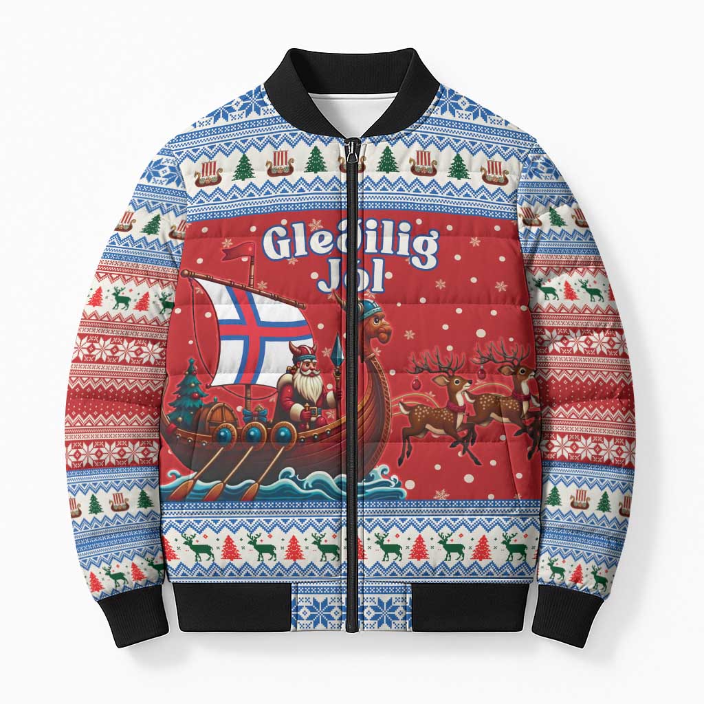 Faroe Islands Viking Santa Christmas Bomber Puffer Jacket Funny Reindeer Norse Xmas - Wonder Print Shop