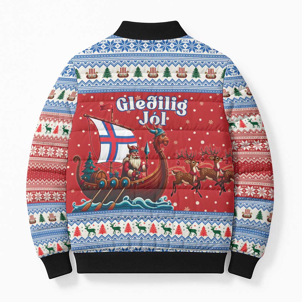 Faroe Islands Viking Santa Christmas Bomber Puffer Jacket Funny Reindeer Norse Xmas - Wonder Print Shop
