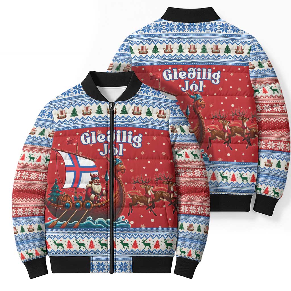 Faroe Islands Viking Santa Christmas Bomber Puffer Jacket Funny Reindeer Norse Xmas - Wonder Print Shop