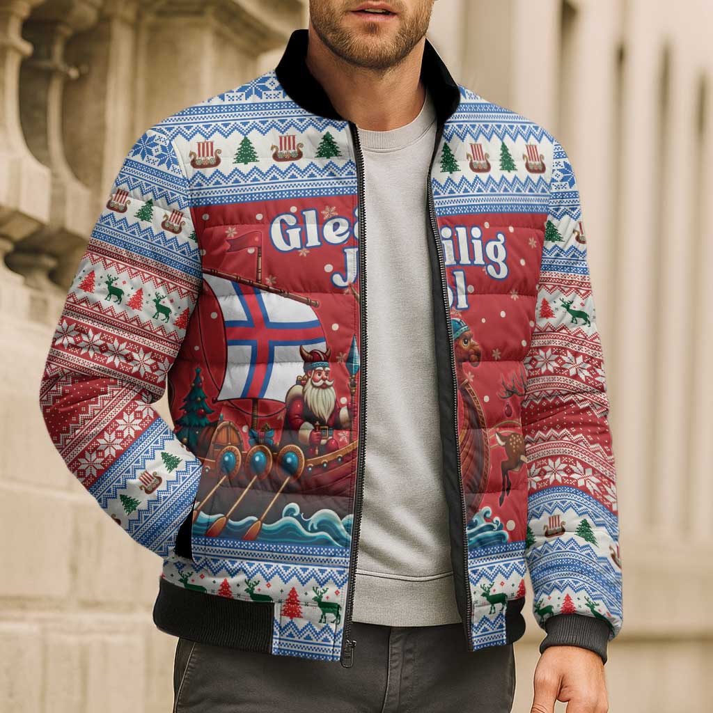 Faroe Islands Viking Santa Christmas Bomber Puffer Jacket Funny Reindeer Norse Xmas - Wonder Print Shop
