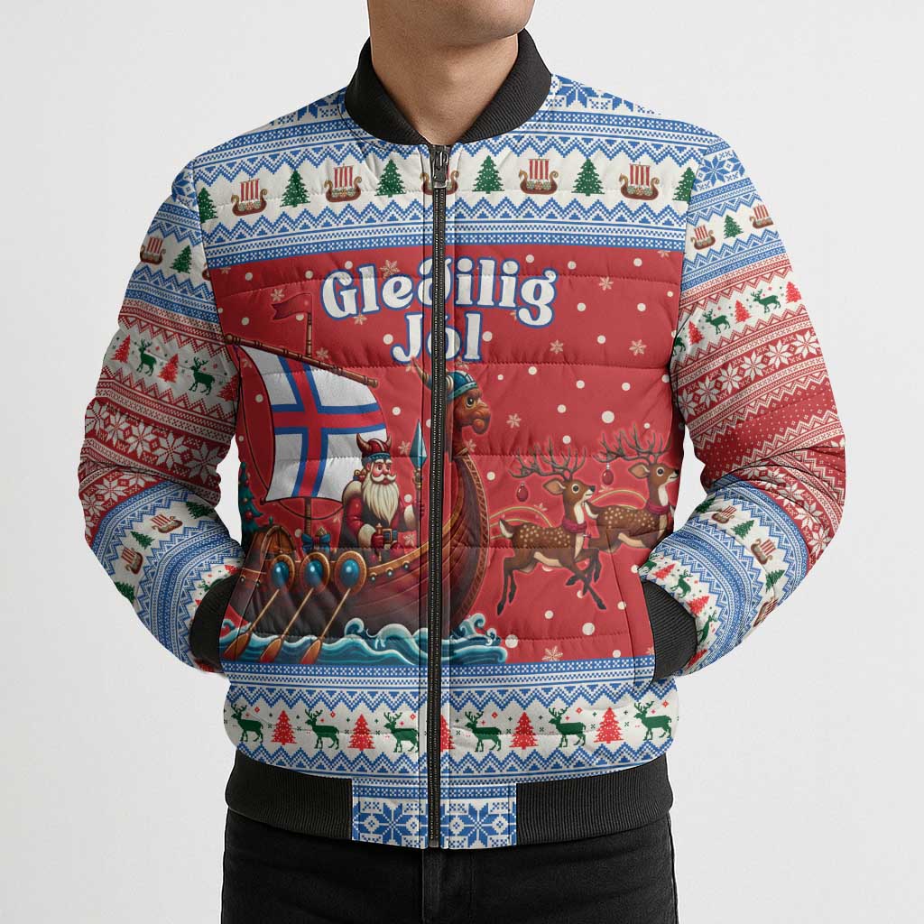 Faroe Islands Viking Santa Christmas Bomber Puffer Jacket Funny Reindeer Norse Xmas - Wonder Print Shop