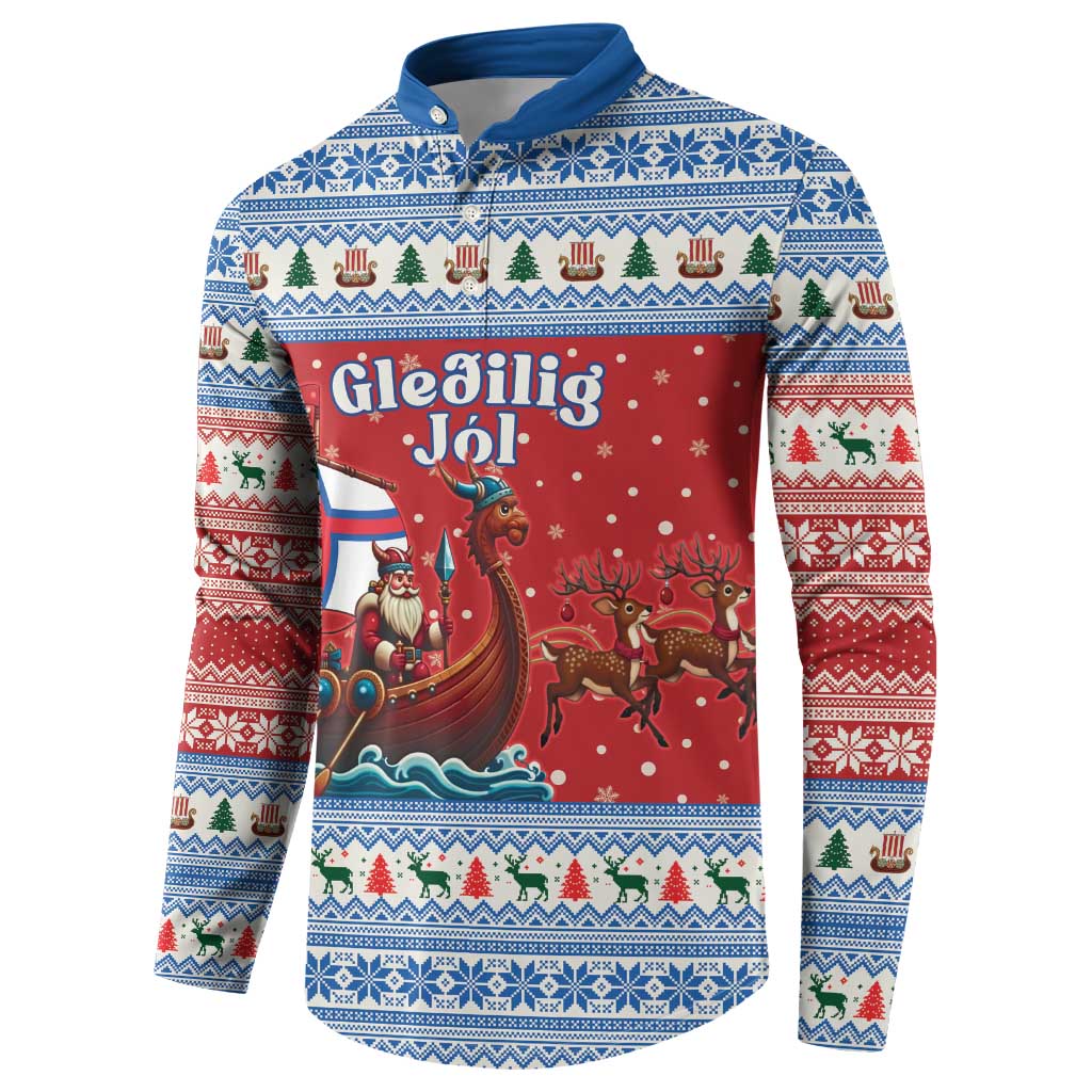 Faroe Islands Viking Santa Christmas Button Sweatshirt Funny Reindeer Norse Xmas - Wonder Print Shop