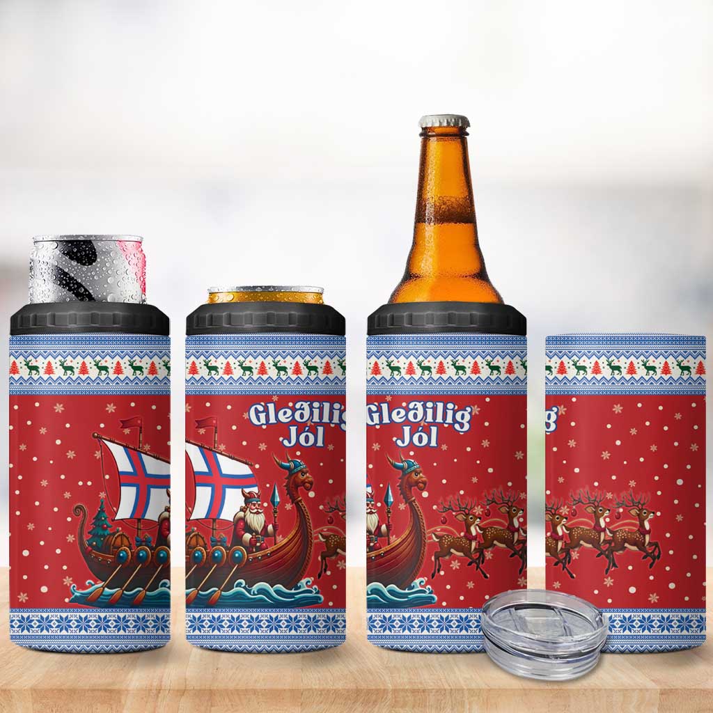 Faroe Islands Viking Santa Christmas 4 in 1 Can Cooler Tumbler Funny Reindeer Norse Xmas - Wonder Print Shop
