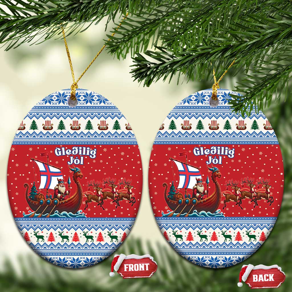 Faroe Islands Viking Santa Christmas Ceramic Ornament Funny Reindeer Norse Xmas - Wonder Print Shop