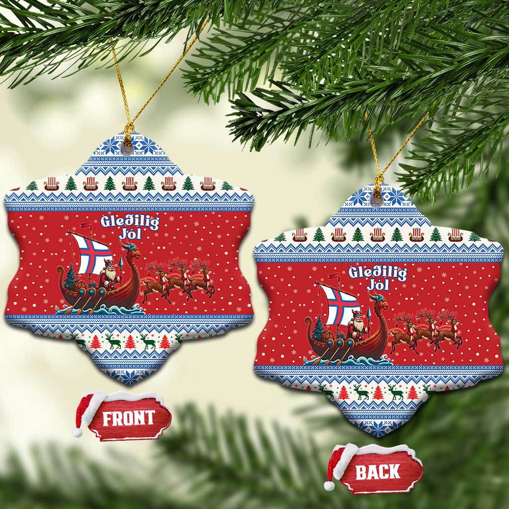 Faroe Islands Viking Santa Christmas Ceramic Ornament Funny Reindeer Norse Xmas - Wonder Print Shop