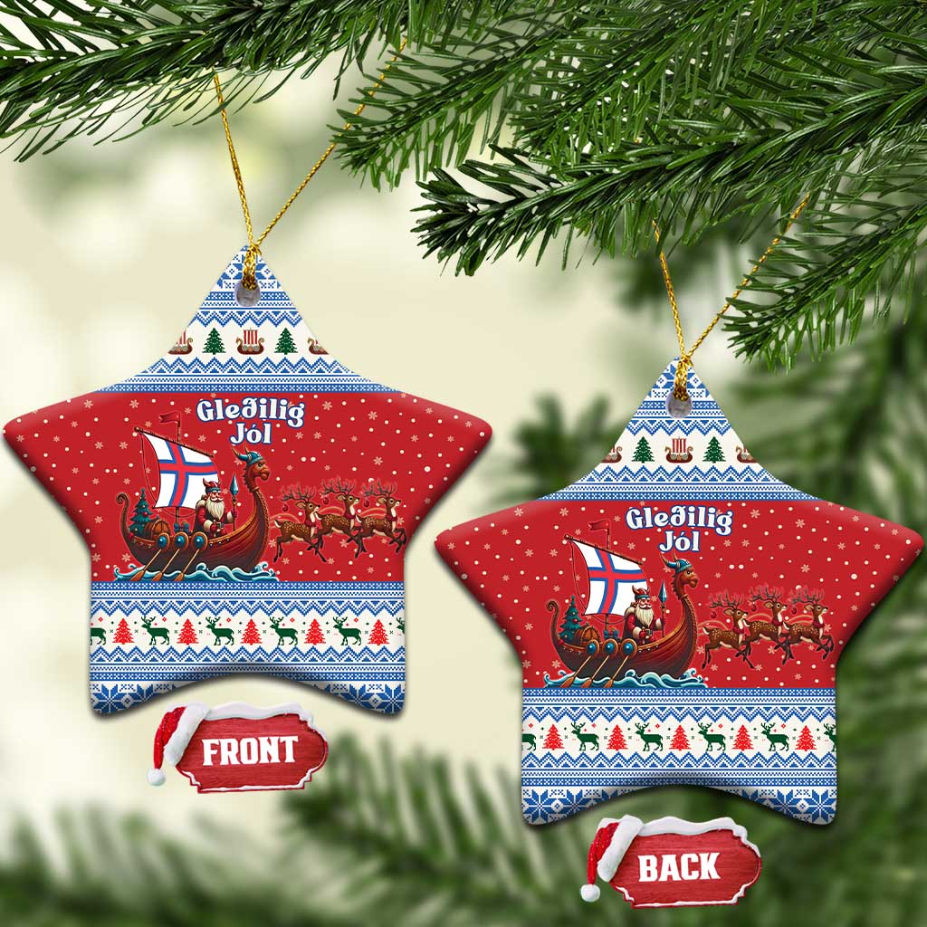 Faroe Islands Viking Santa Christmas Ceramic Ornament Funny Reindeer Norse Xmas - Wonder Print Shop