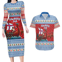 Faroe Islands Viking Santa Christmas Couples Matching Long Sleeve Bodycon Dress and Hawaiian Shirt Funny Reindeer Norse Xmas - Wonder Print Shop