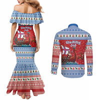 Faroe Islands Viking Santa Christmas Couples Matching Mermaid Dress and Long Sleeve Button Shirt Funny Reindeer Norse Xmas - Wonder Print Shop