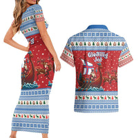 Faroe Islands Viking Santa Christmas Couples Matching Short Sleeve Bodycon Dress and Hawaiian Shirt Funny Reindeer Norse Xmas - Wonder Print Shop
