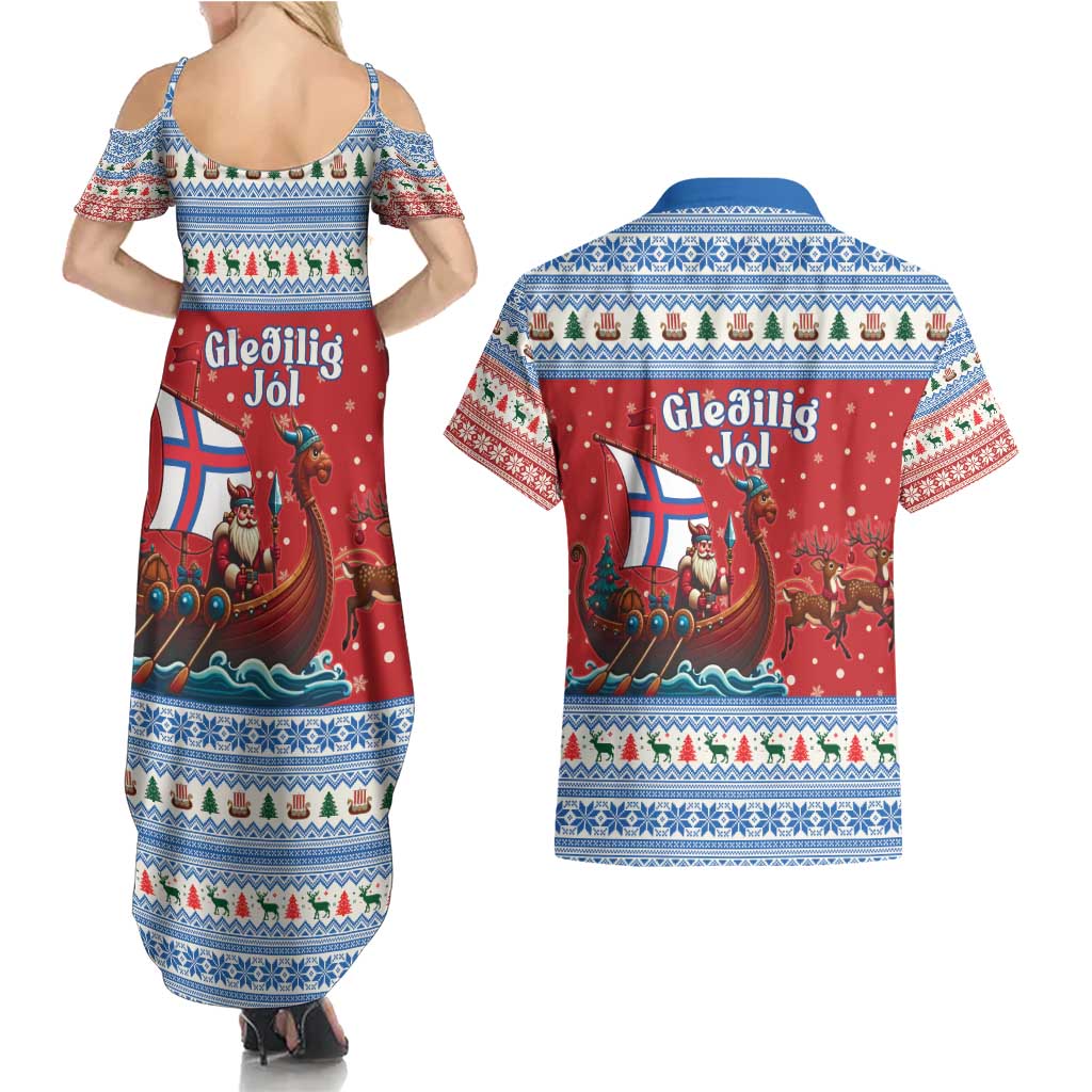 Faroe Islands Viking Santa Christmas Couples Matching Summer Maxi Dress and Hawaiian Shirt Funny Reindeer Norse Xmas - Wonder Print Shop