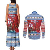 Faroe Islands Viking Santa Christmas Couples Matching Tank Maxi Dress and Long Sleeve Button Shirt Funny Reindeer Norse Xmas - Wonder Print Shop