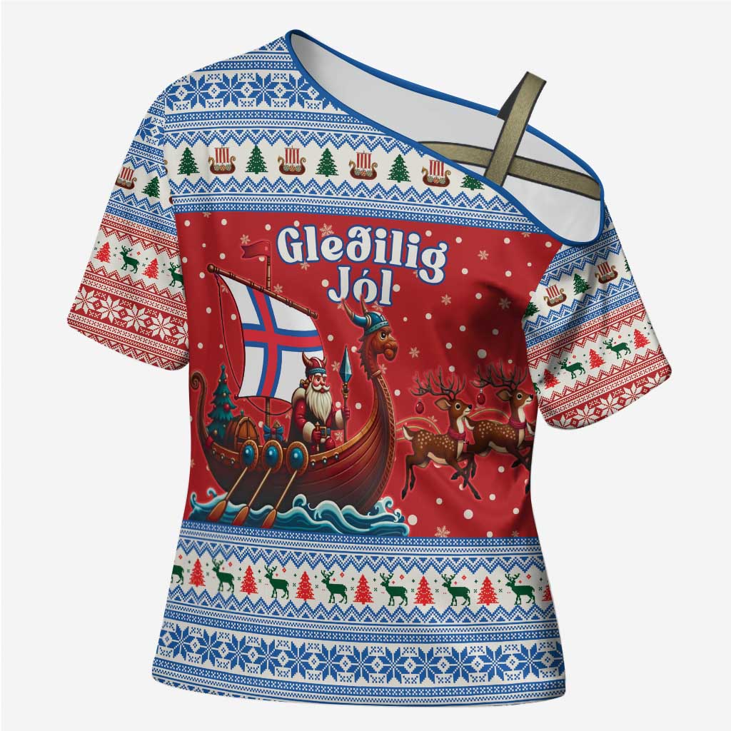 Faroe Islands Viking Santa Christmas Cross Shoulder Shirt Funny Reindeer Norse Xmas - Wonder Print Shop