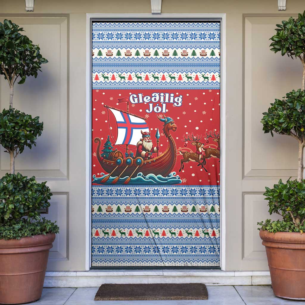 Faroe Islands Viking Santa Christmas Door Cover Funny Reindeer Norse Xmas - Wonder Print Shop