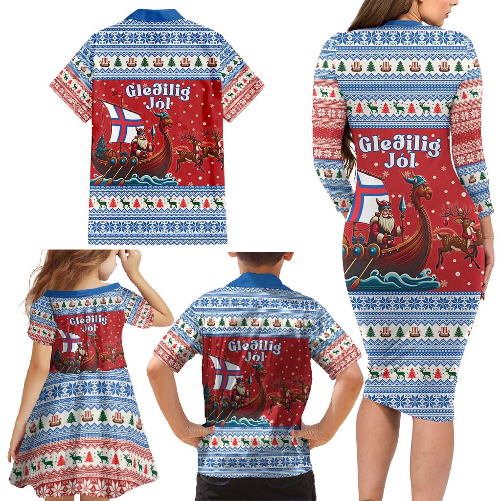 Faroe Islands Viking Santa Christmas Family Matching Long Sleeve Bodycon Dress and Hawaiian Shirt Funny Reindeer Norse Xmas - Wonder Print Shop