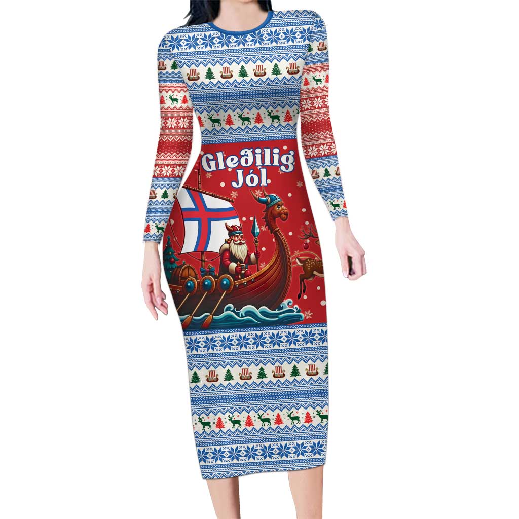 Faroe Islands Viking Santa Christmas Family Matching Long Sleeve Bodycon Dress and Hawaiian Shirt Funny Reindeer Norse Xmas - Wonder Print Shop