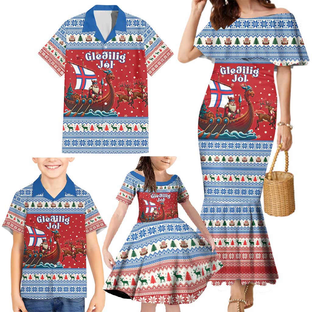 Faroe Islands Viking Santa Christmas Family Matching Mermaid Dress and Hawaiian Shirt Funny Reindeer Norse Xmas - Wonder Print Shop