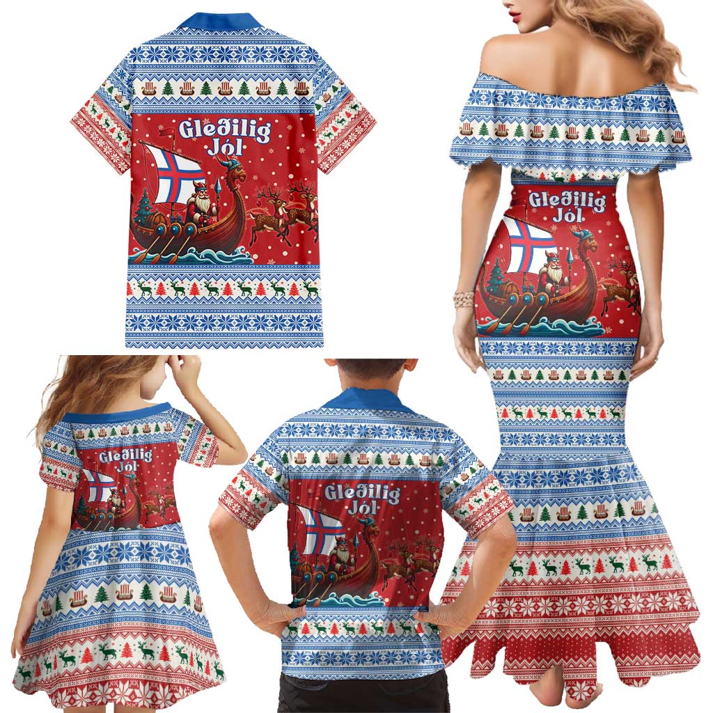 Faroe Islands Viking Santa Christmas Family Matching Mermaid Dress and Hawaiian Shirt Funny Reindeer Norse Xmas - Wonder Print Shop