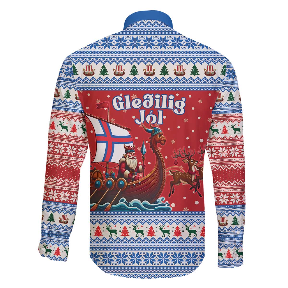 Faroe Islands Viking Santa Christmas Family Matching Off The Shoulder Long Sleeve Dress and Hawaiian Shirt Funny Reindeer Norse Xmas - Wonder Print Shop