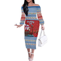 Faroe Islands Viking Santa Christmas Family Matching Off The Shoulder Long Sleeve Dress and Hawaiian Shirt Funny Reindeer Norse Xmas - Wonder Print Shop