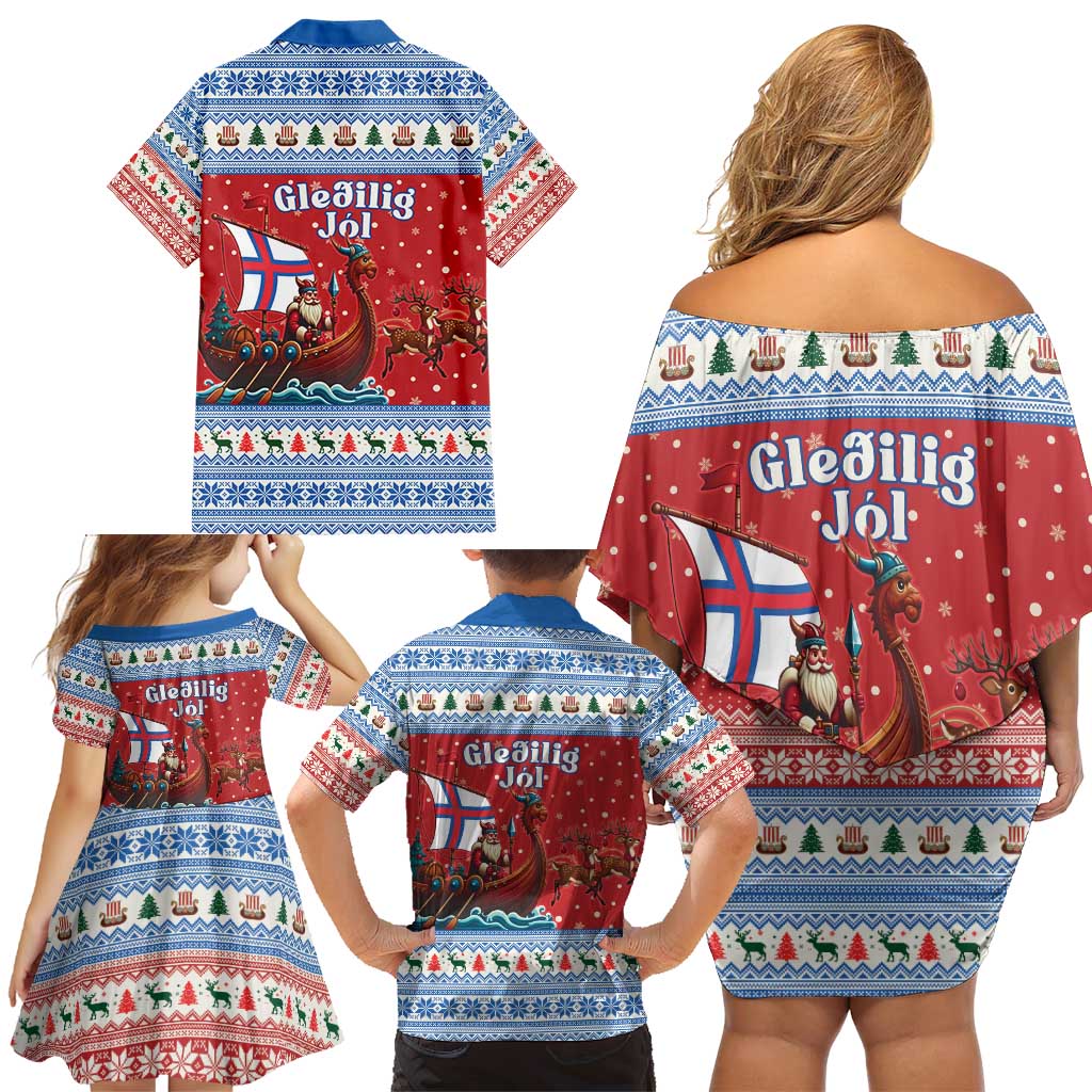 Faroe Islands Viking Santa Christmas Family Matching Off Shoulder Short Dress and Hawaiian Shirt Funny Reindeer Norse Xmas - Wonder Print Shop