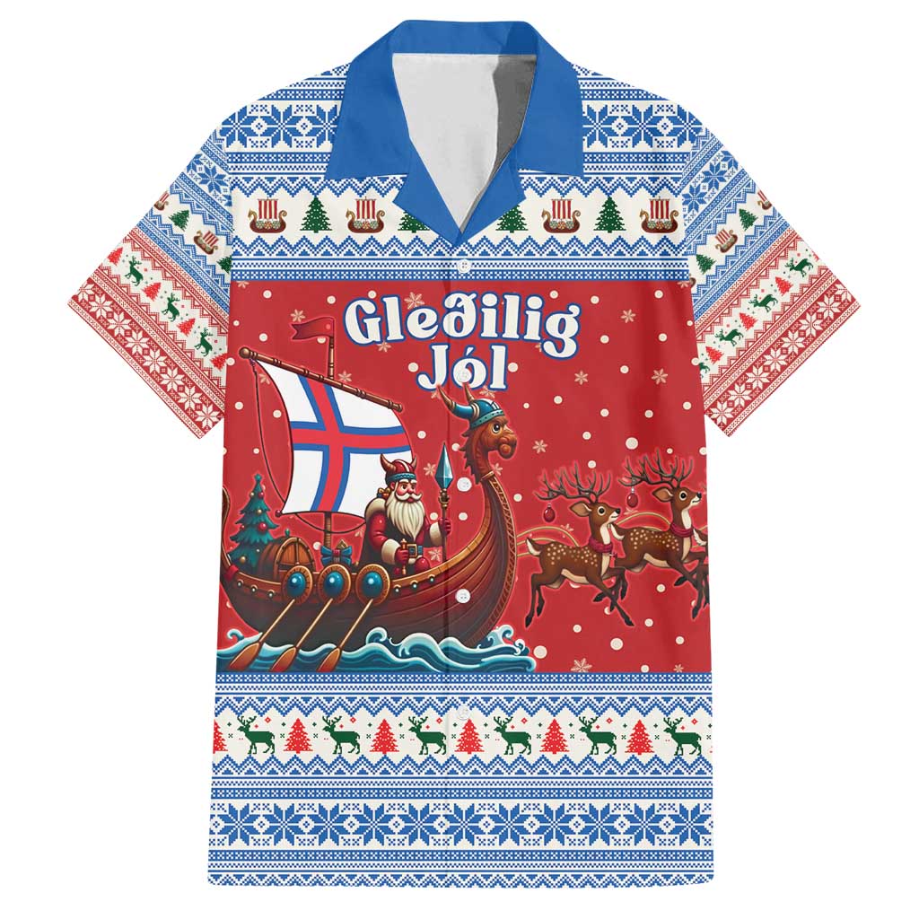 Faroe Islands Viking Santa Christmas Family Matching Off Shoulder Short Dress and Hawaiian Shirt Funny Reindeer Norse Xmas - Wonder Print Shop