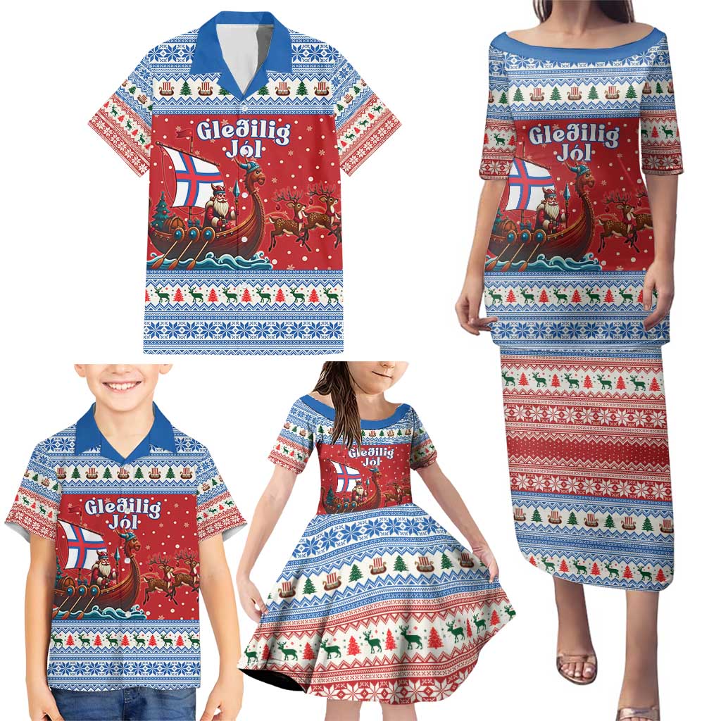 Faroe Islands Viking Santa Christmas Family Matching Puletasi and Hawaiian Shirt Funny Reindeer Norse Xmas - Wonder Print Shop