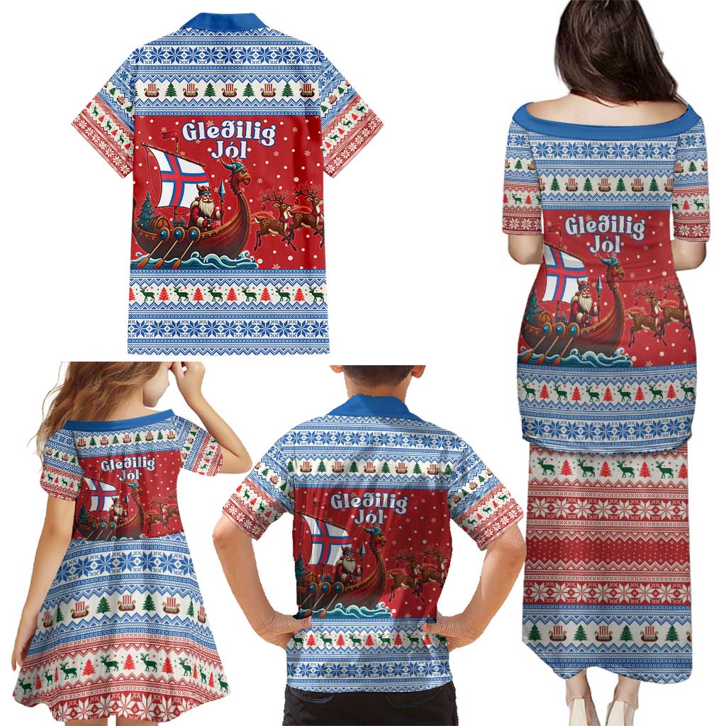 Faroe Islands Viking Santa Christmas Family Matching Puletasi and Hawaiian Shirt Funny Reindeer Norse Xmas - Wonder Print Shop