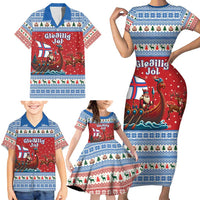 Faroe Islands Viking Santa Christmas Family Matching Short Sleeve Bodycon Dress and Hawaiian Shirt Funny Reindeer Norse Xmas - Wonder Print Shop