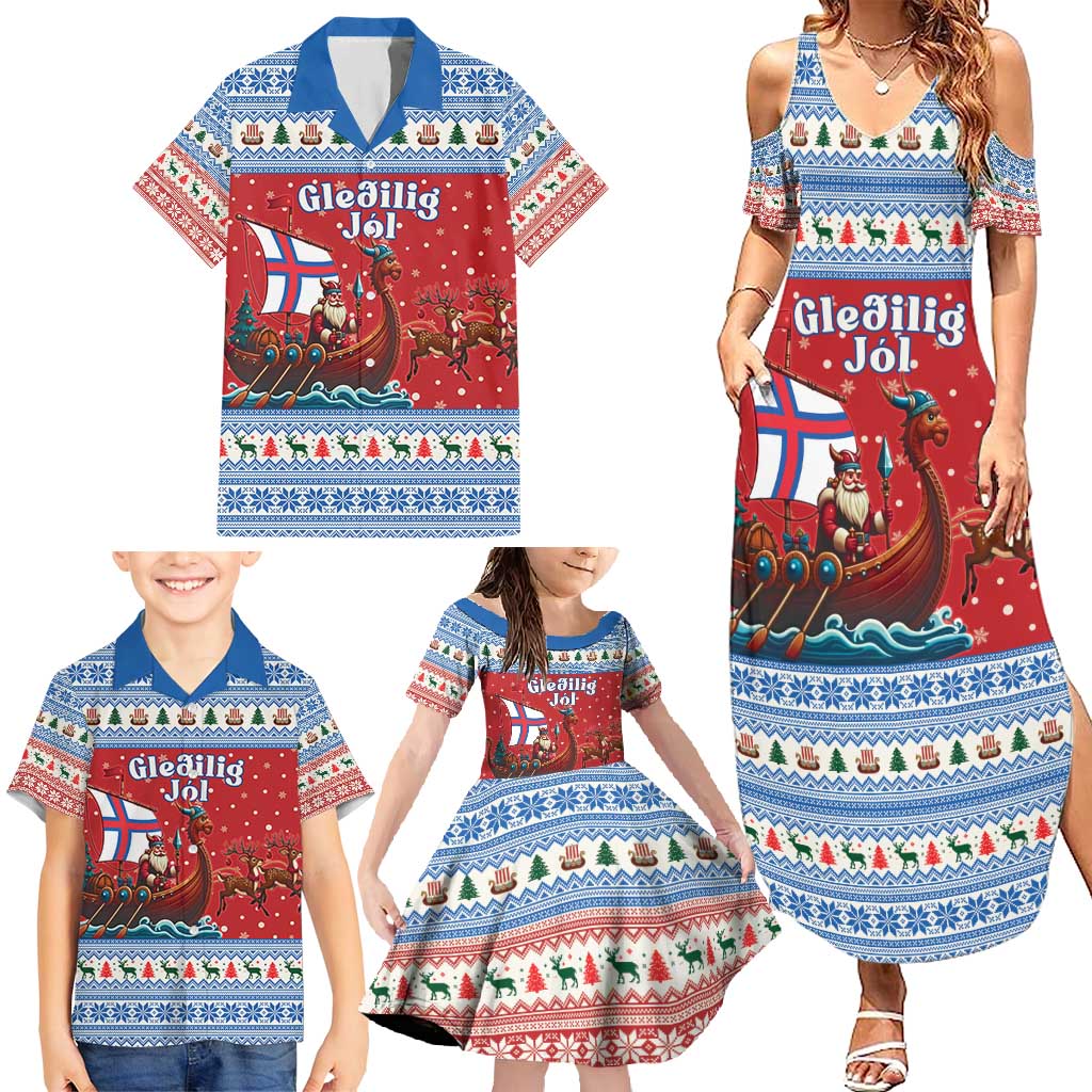 Faroe Islands Viking Santa Christmas Family Matching Summer Maxi Dress and Hawaiian Shirt Funny Reindeer Norse Xmas - Wonder Print Shop