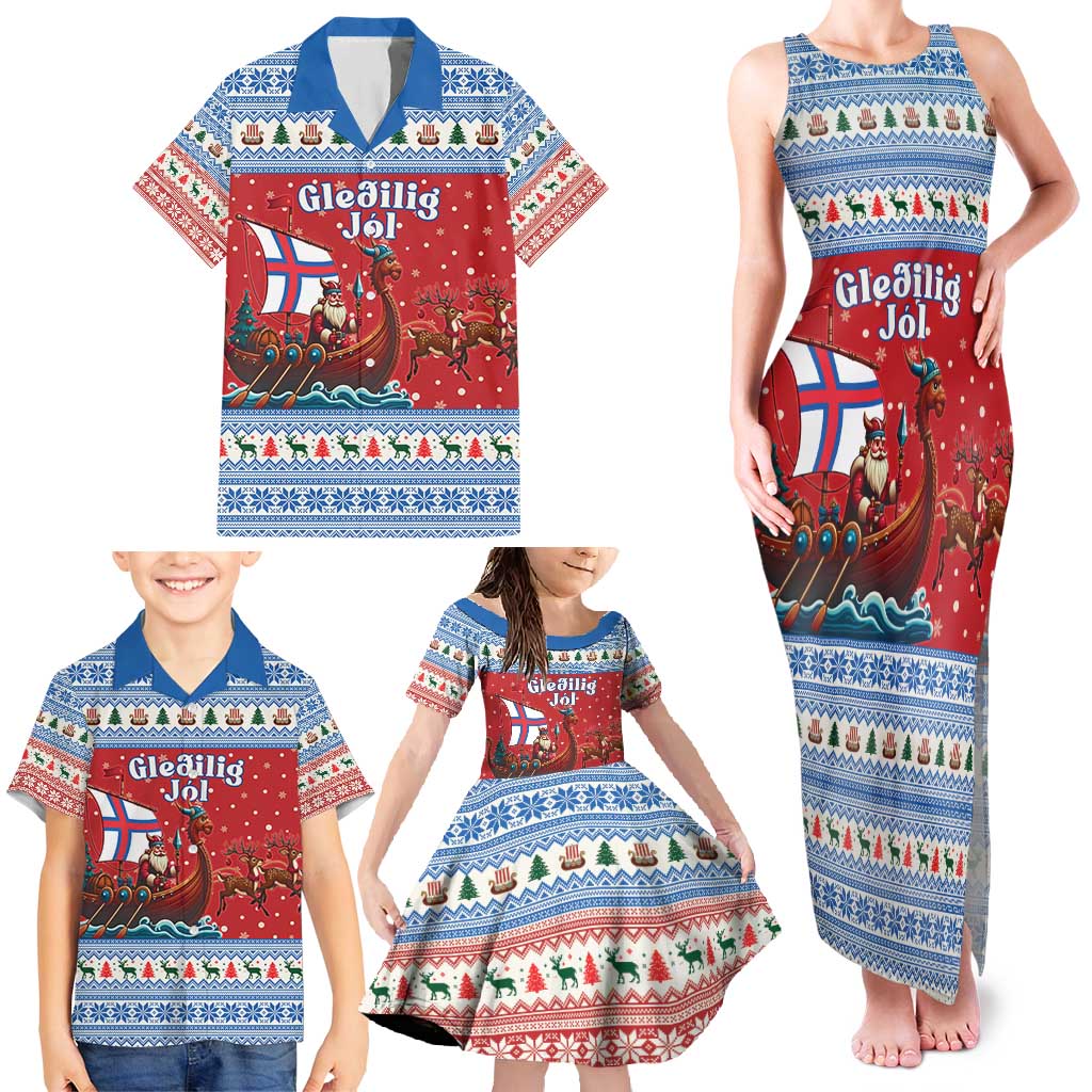 Faroe Islands Viking Santa Christmas Family Matching Tank Maxi Dress and Hawaiian Shirt Funny Reindeer Norse Xmas - Wonder Print Shop