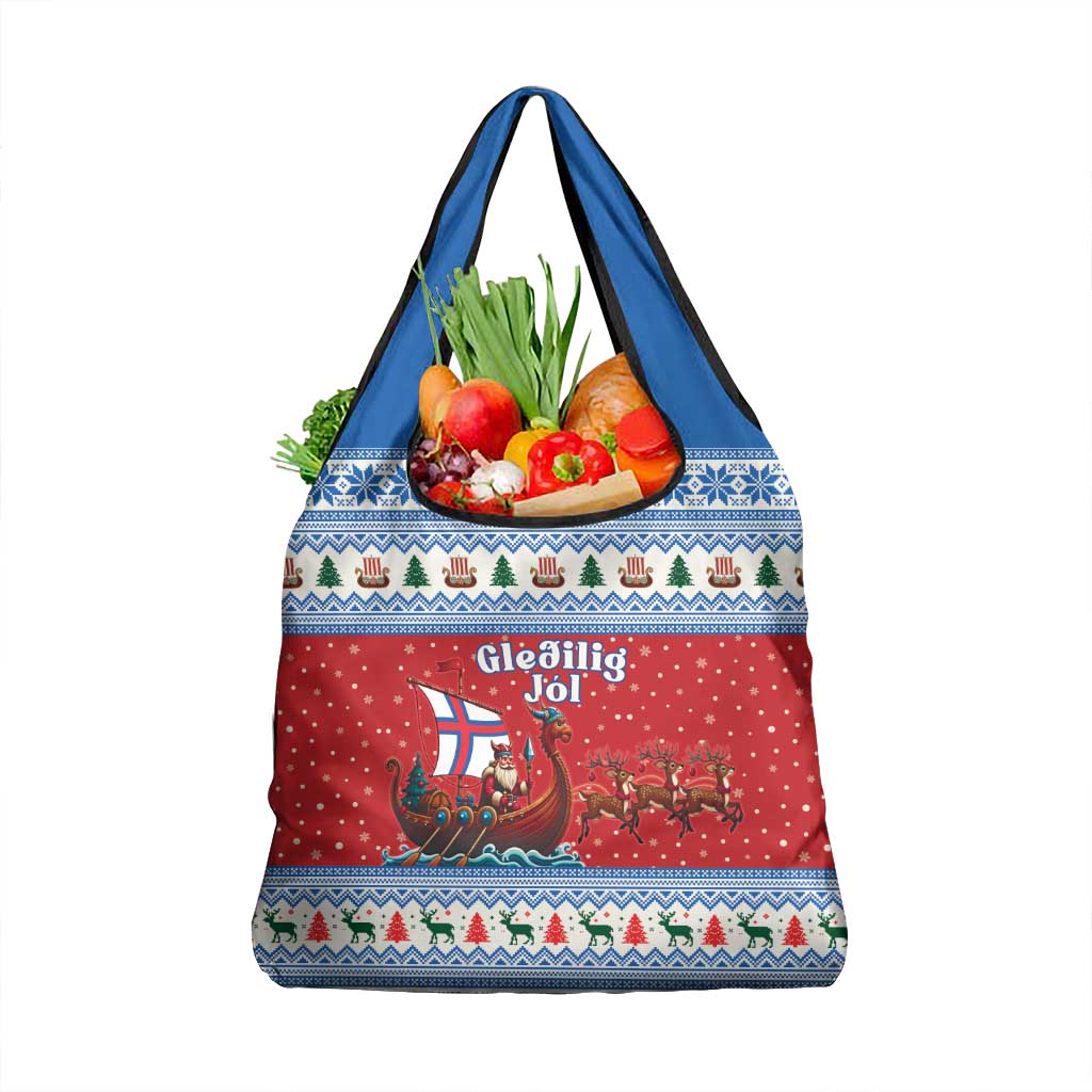 Faroe Islands Viking Santa Christmas Grocery Bag Funny Reindeer Norse Xmas - Wonder Print Shop