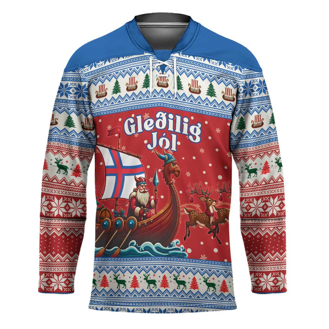 Faroe Islands Viking Santa Christmas Hockey Jersey Funny Reindeer Norse Xmas - Wonder Print Shop