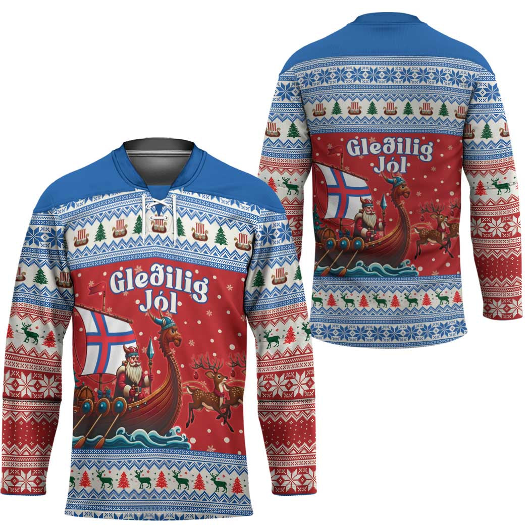 Faroe Islands Viking Santa Christmas Hockey Jersey Funny Reindeer Norse Xmas - Wonder Print Shop