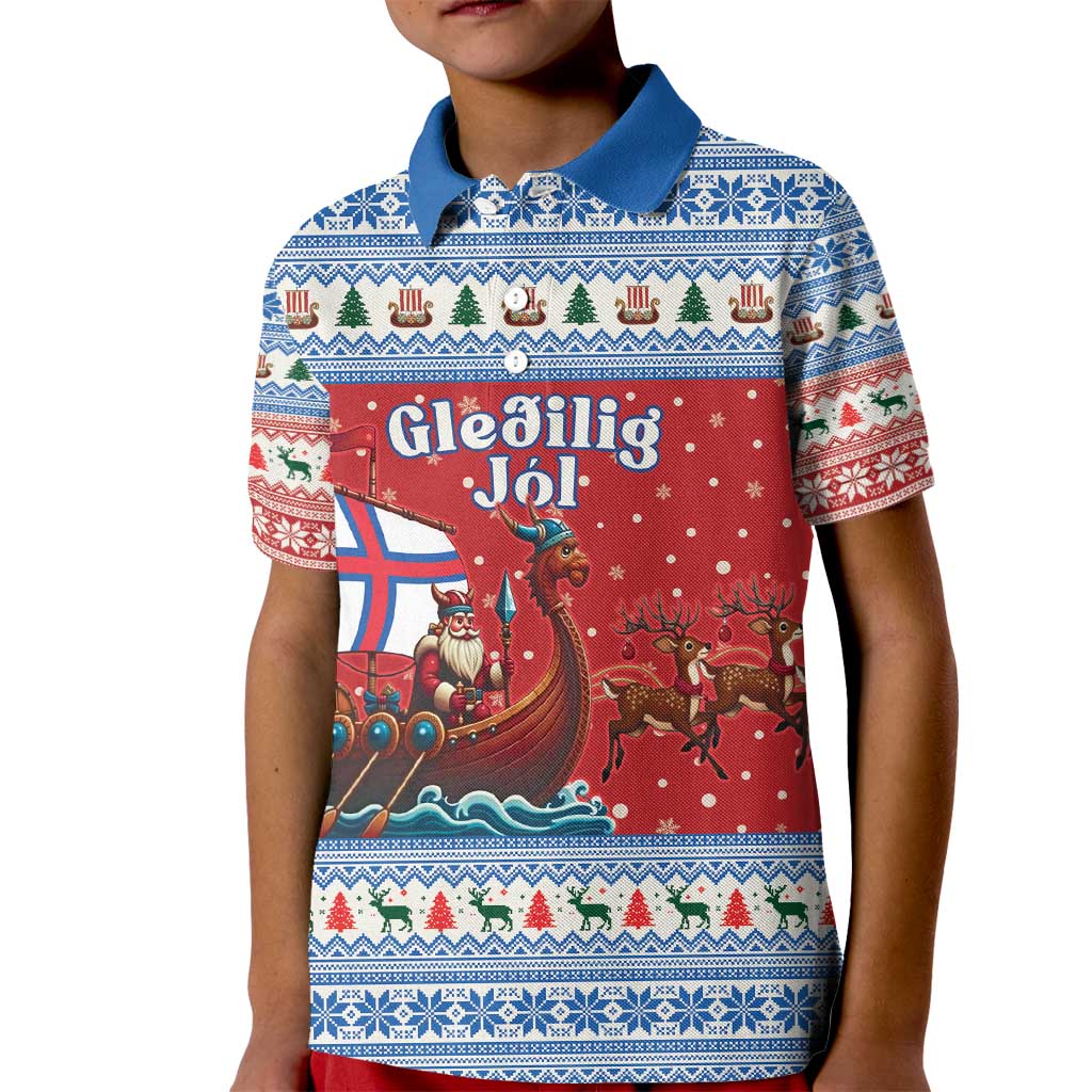 Faroe Islands Viking Santa Christmas Kid Polo Shirt Funny Reindeer Norse Xmas - Wonder Print Shop