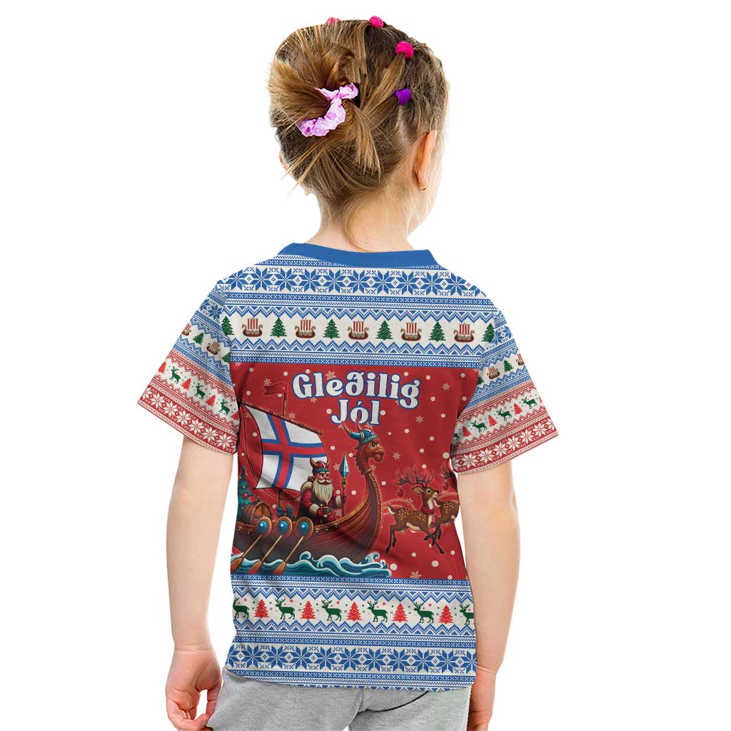 Faroe Islands Viking Santa Christmas Kid T Shirt Funny Reindeer Norse Xmas - Wonder Print Shop