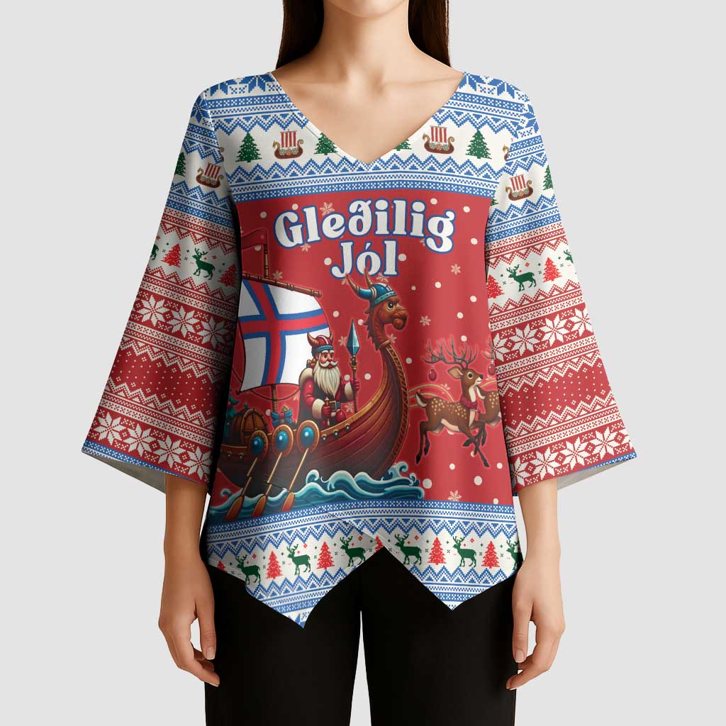 Faroe Islands Viking Santa Christmas Kimono Sleeve Blouse Funny Reindeer Norse Xmas - Wonder Print Shop