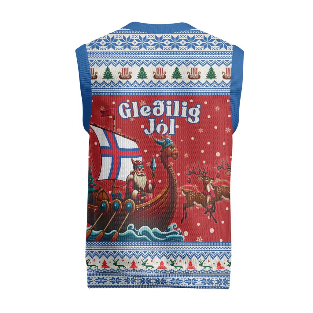 Faroe Islands Viking Santa Christmas Knitted V-Neck Vest Funny Reindeer Norse Xmas - Wonder Print Shop